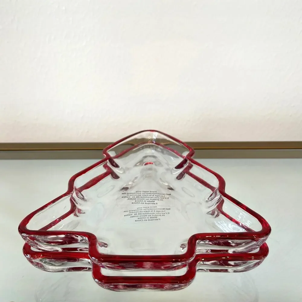 PEPPERMINT SQUARE Set Of 2 Figural Tree Appetizer Plates Holiday Home Decor New